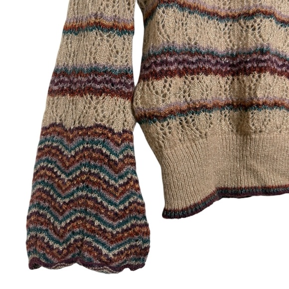 Vtg Y2K Funky Bell Sleeve V-Neck Stripe Sweater Sz Lg United Colors of Benetton - Picture 2 of 6